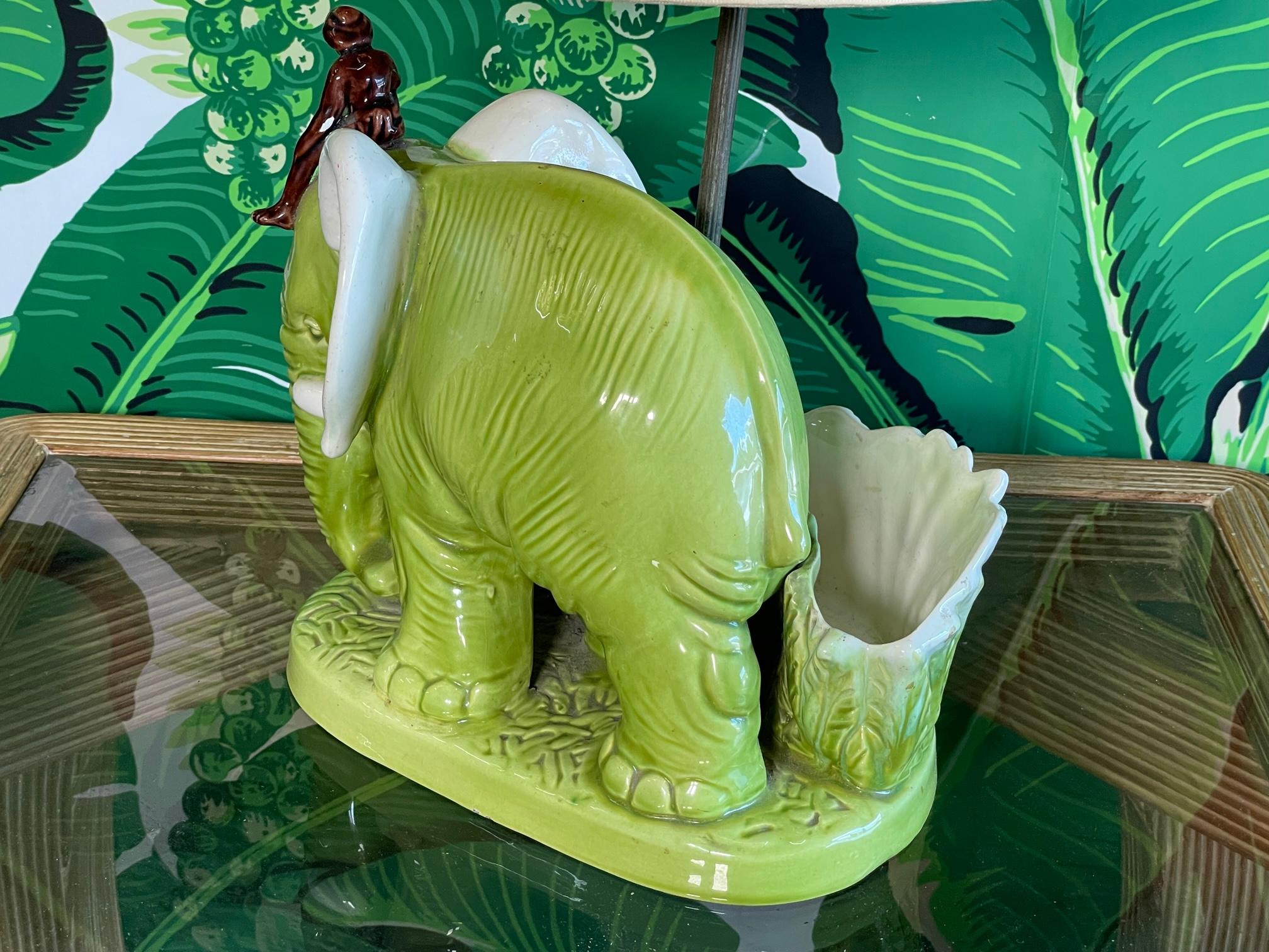 Ceramic Elephant Planter Table Lamp In Good Condition For Sale In Jacksonville, FL