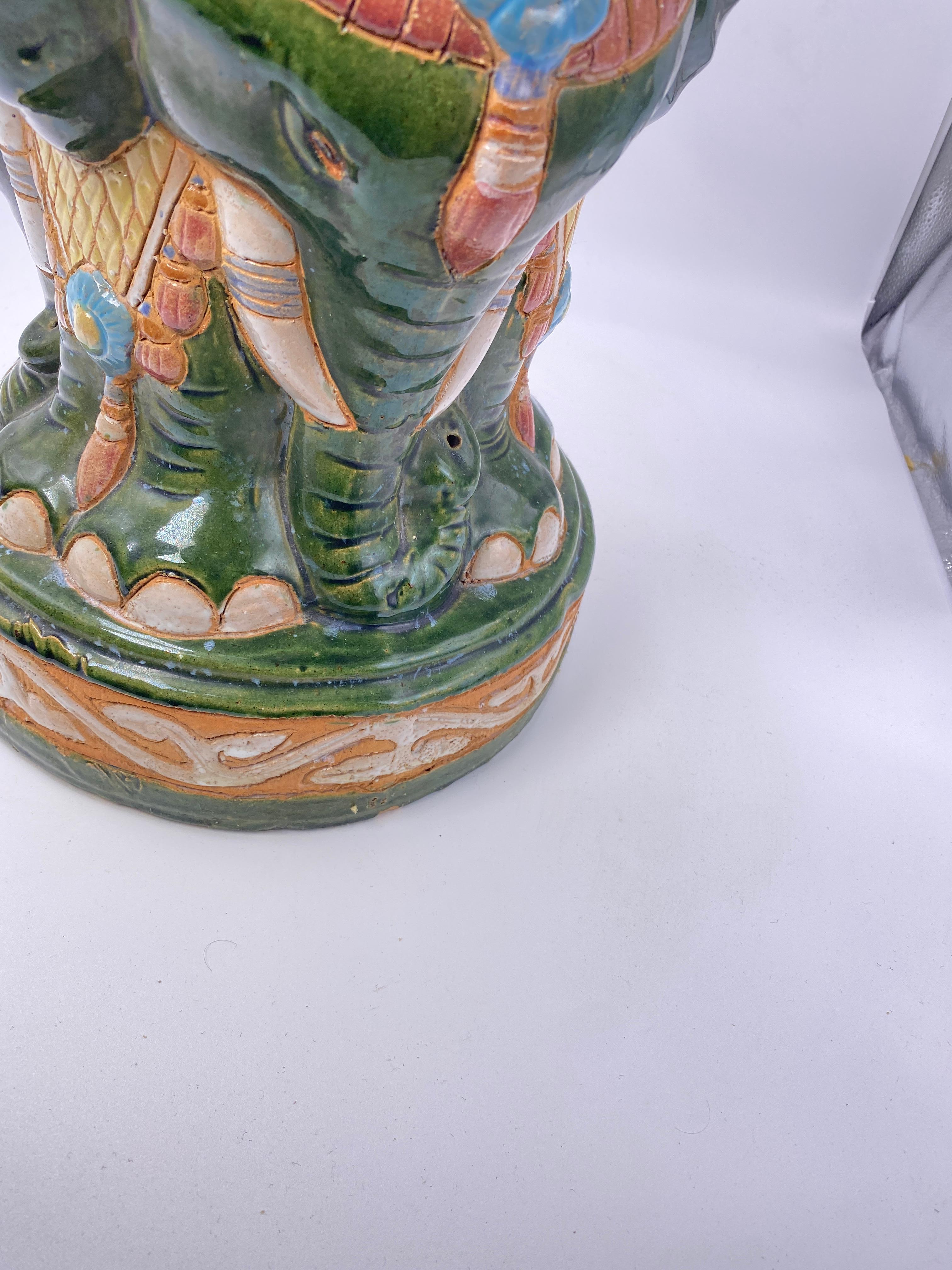 Chinese Export Ceramic Elephant Stool, Green Color, Plant Stand, China 20th Century