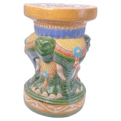 Ceramic Elephant Stool, Green Color, Plant Stand, China 20th Century