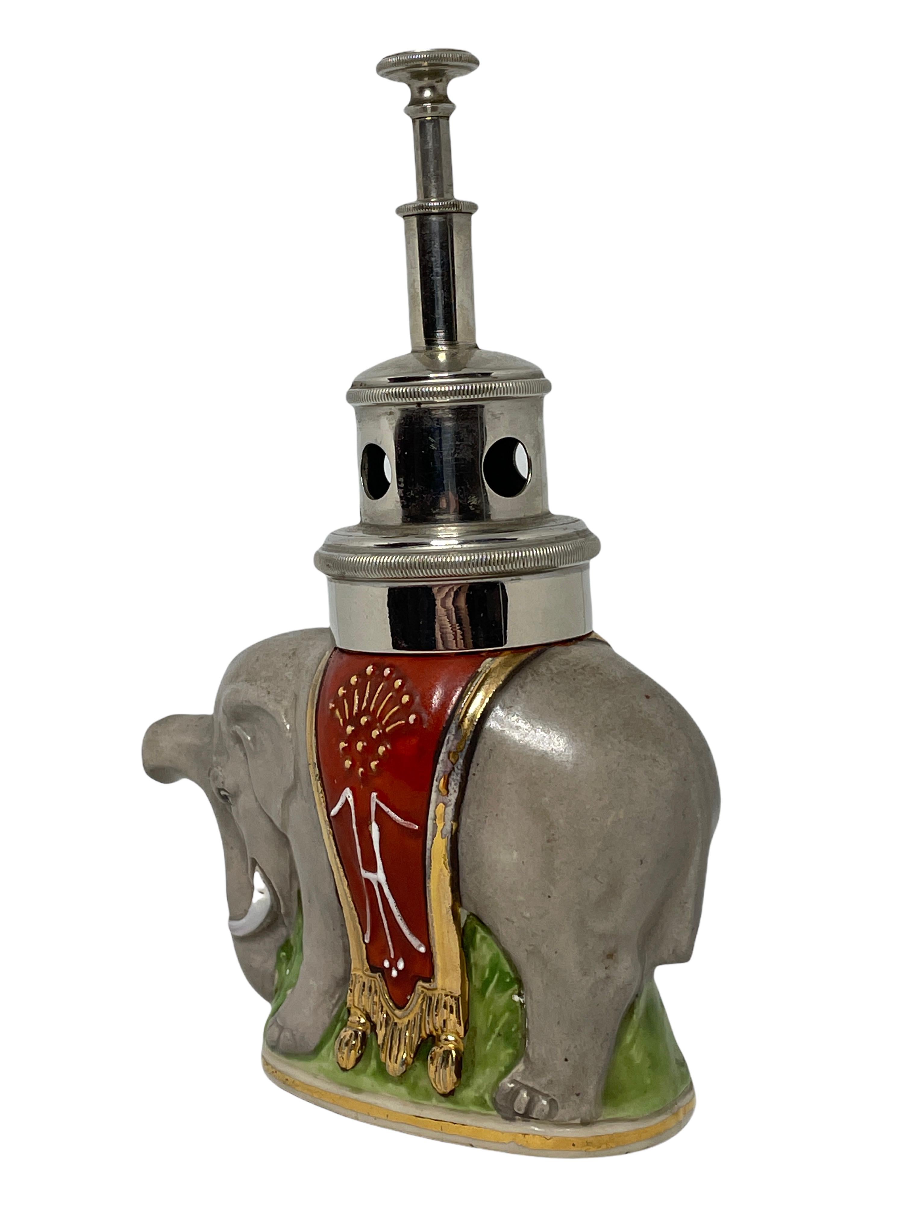 Art Nouveau Ceramic Elephant Table Cigar Cutter, Antique German 1910s
