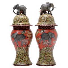 Ceramic Elephant Urn Pair, hand made in South Africa
