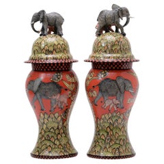 Ceramic Elephant Urn Pair, hand made in South Africa