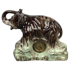 Retro Ceramic Elephant with Clock, Belgium, 1950s