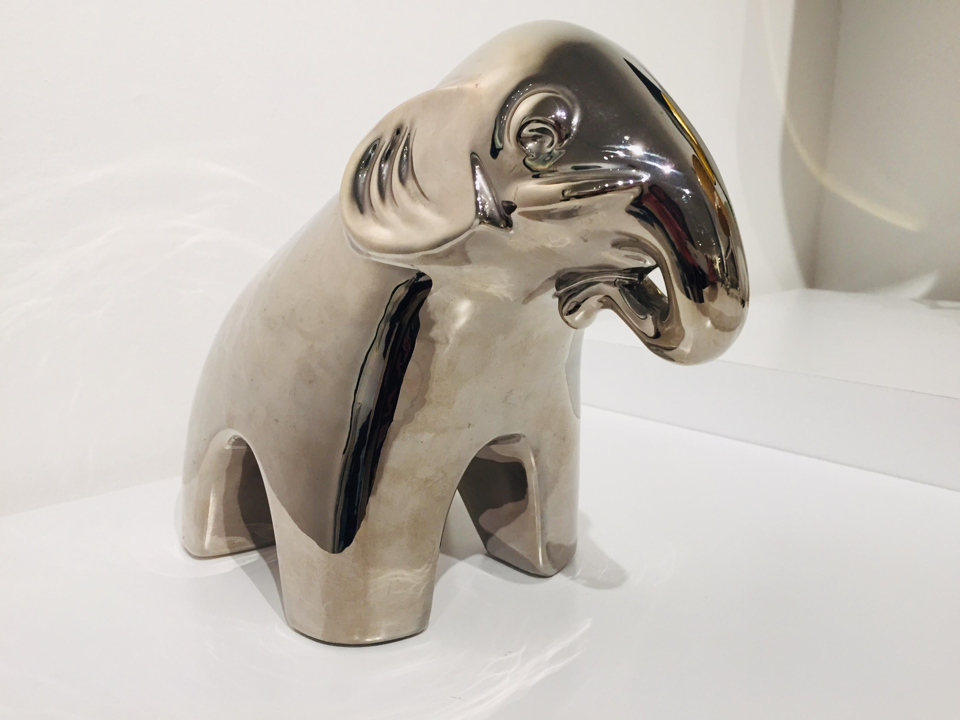Keramischer Elefant aus Keramik mit Spiegeloberfläche im Zustand „Gut“ im Angebot in San Diego, CA