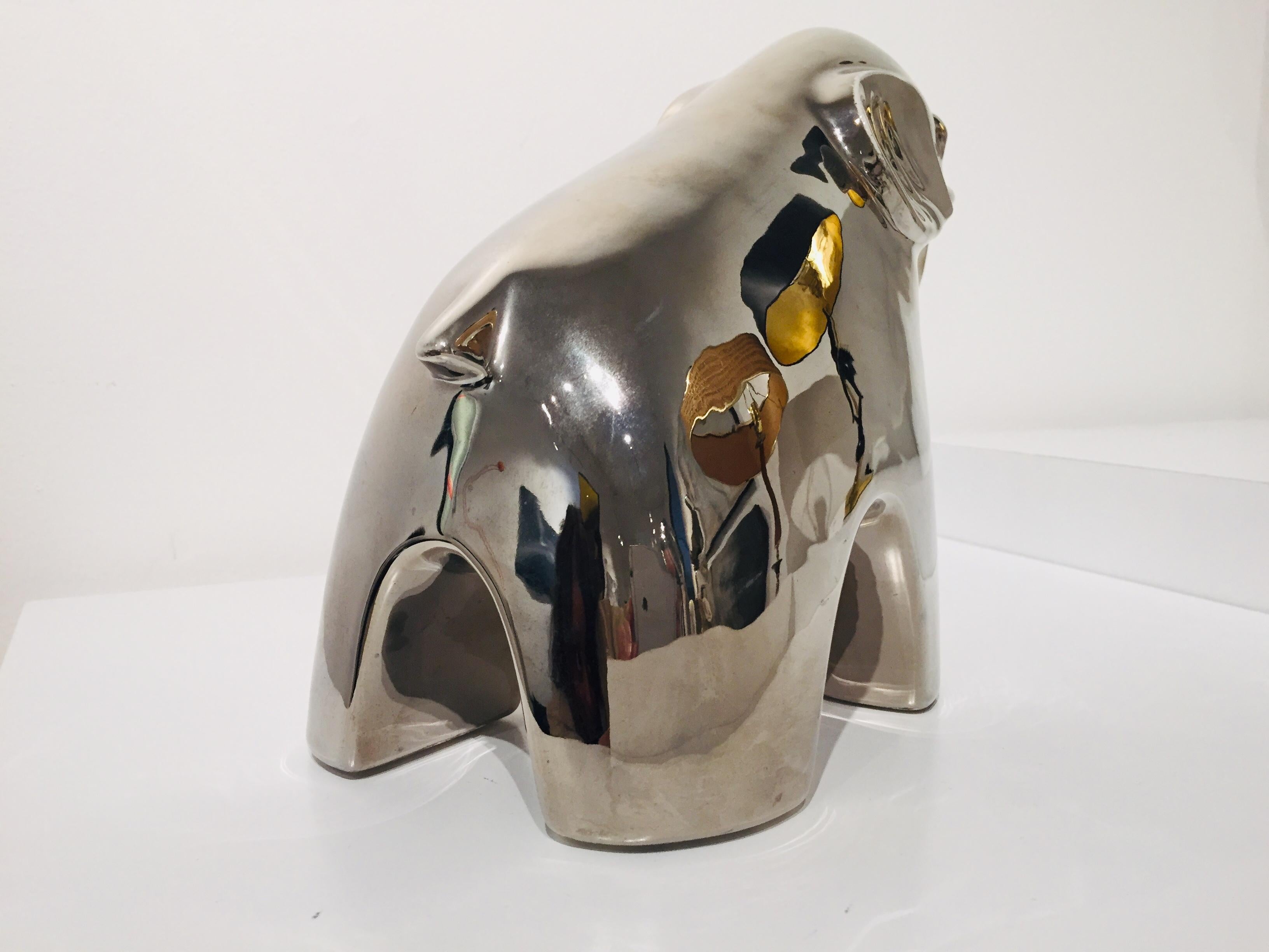 Sconosciuto Elefante in ceramica con finitura a specchio in vendita