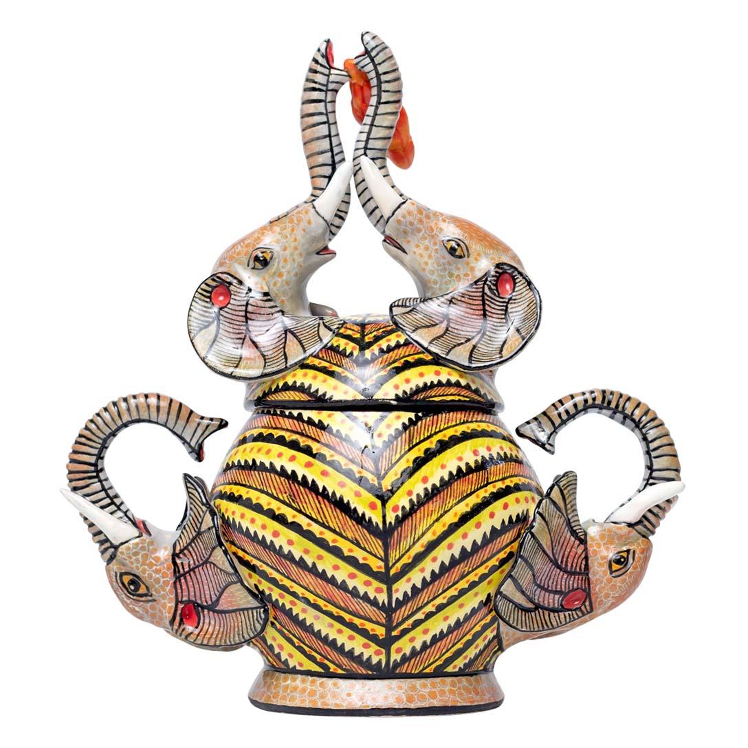 South African Ceramic Elephants Heads Jewelry Box  , hand made in South Africa
