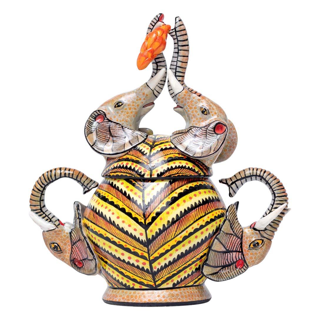 Hand-Painted Ceramic Elephants Heads Jewelry Box  , hand made in South Africa