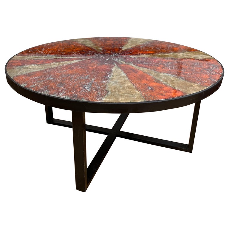Ceramic Enameled Coffee Table by G. Olivier. Switzerland, 1960s For Sale