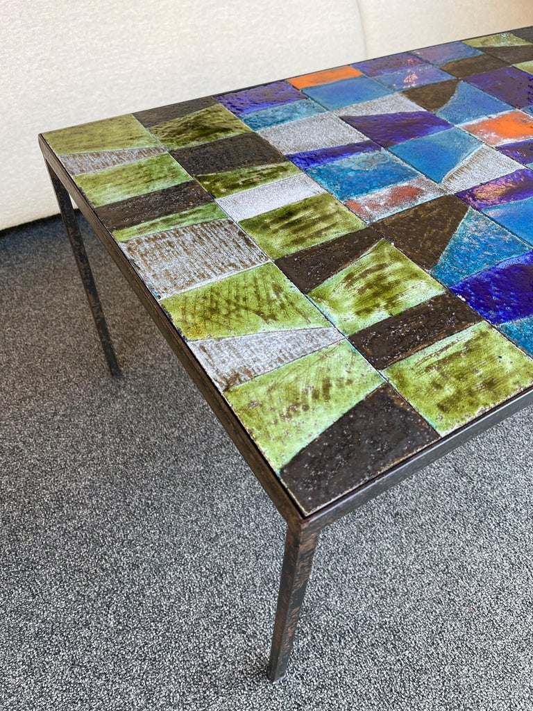 Ceramic Enameled Coffee Table, France, 1950s For Sale 1