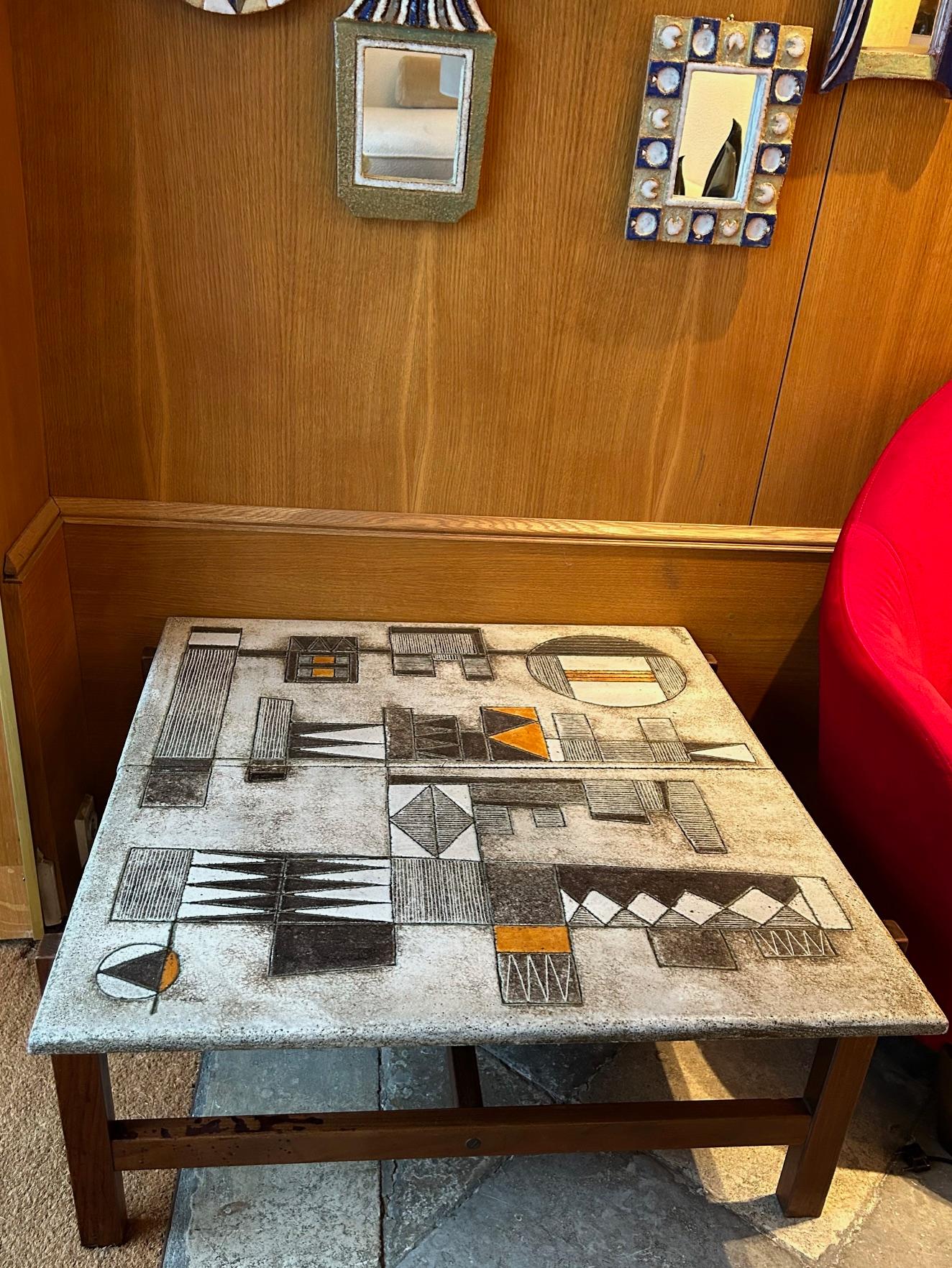 Enameled ceramic lava squared coffee table by les 2Potiers, France 1960's - Signed