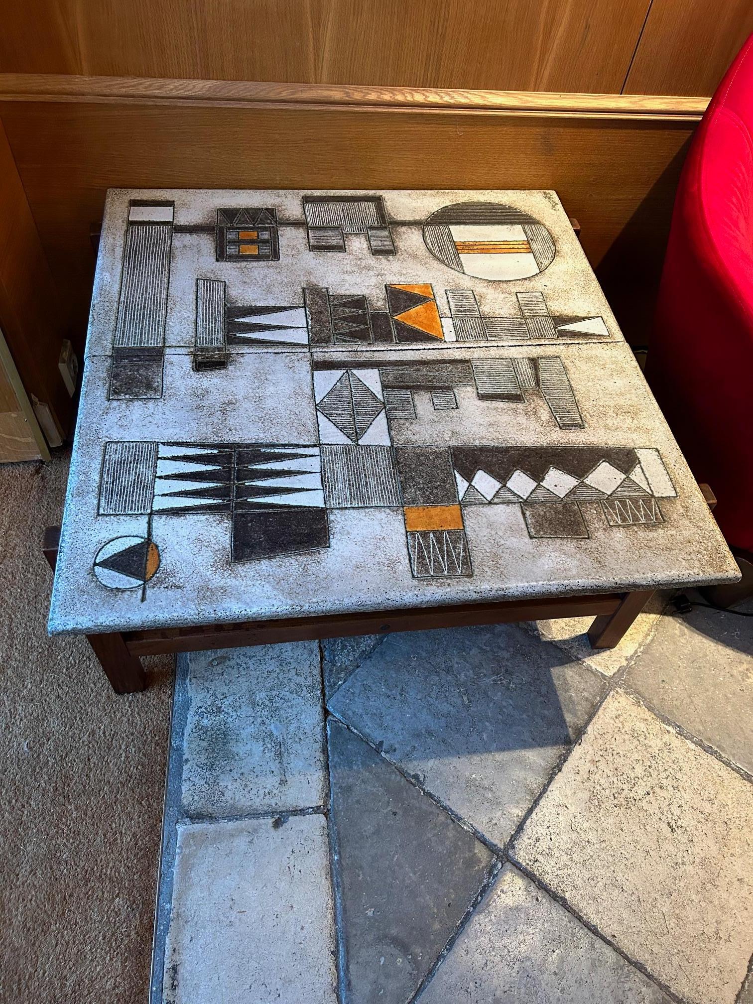 Modern Ceramic enameled lava coffee table by les 2Potiers, France, 1960's For Sale