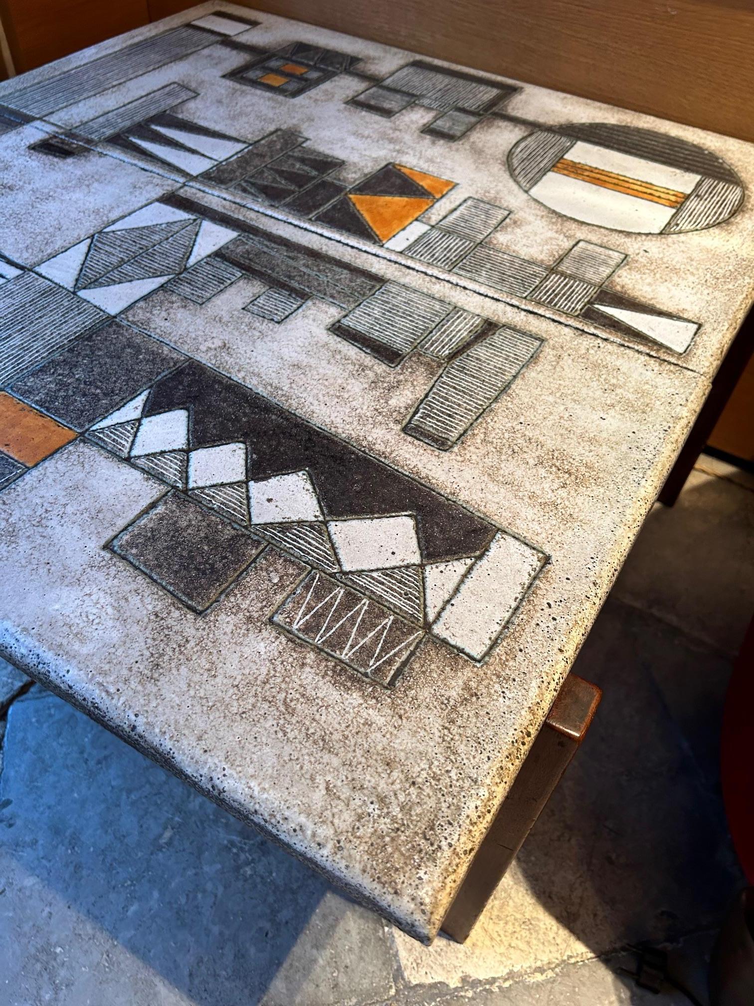 Ceramic enameled lava coffee table by les 2Potiers, France, 1960's For Sale 1