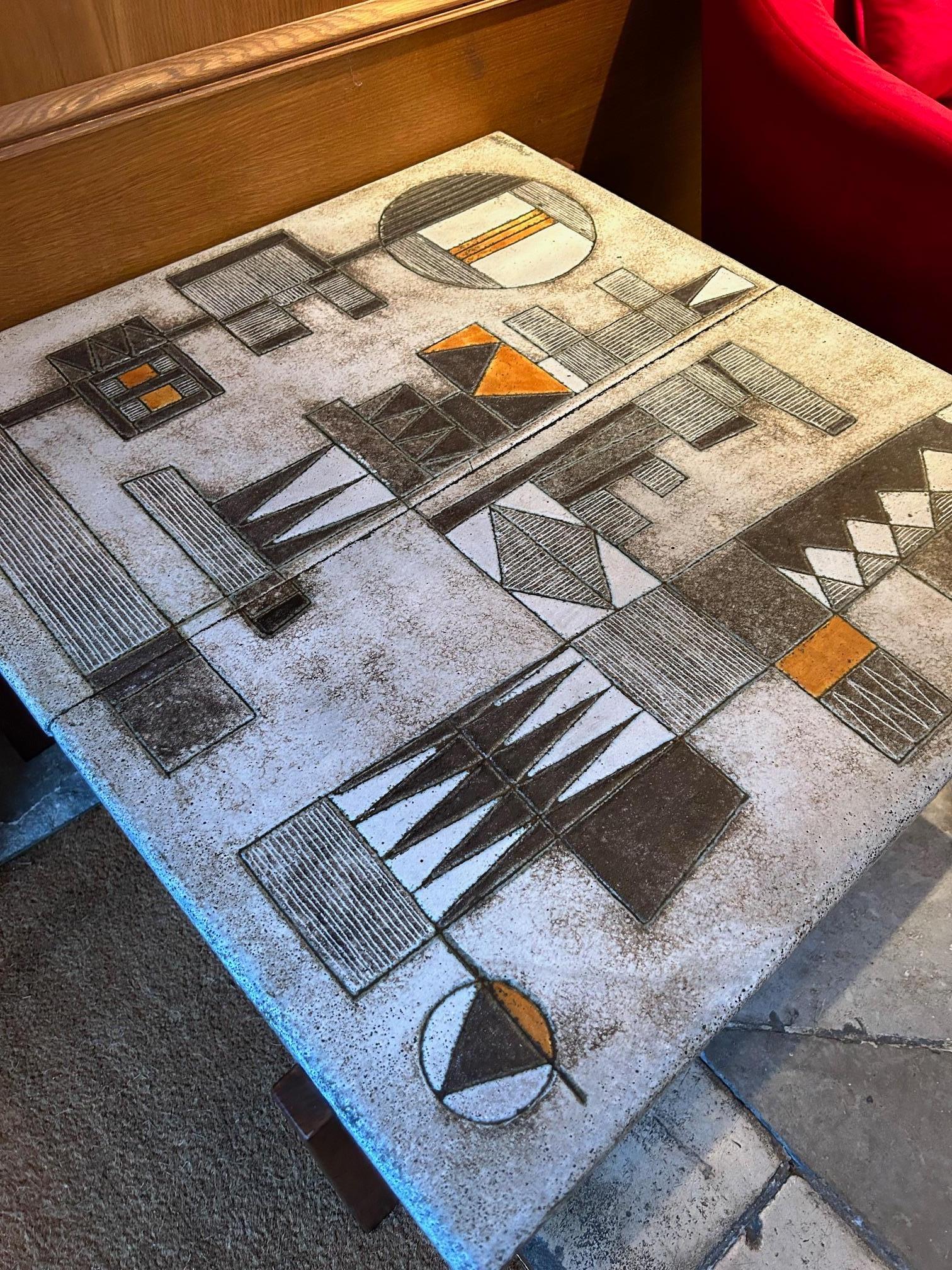 Ceramic enameled lava coffee table by les 2Potiers, France, 1960's For Sale 2