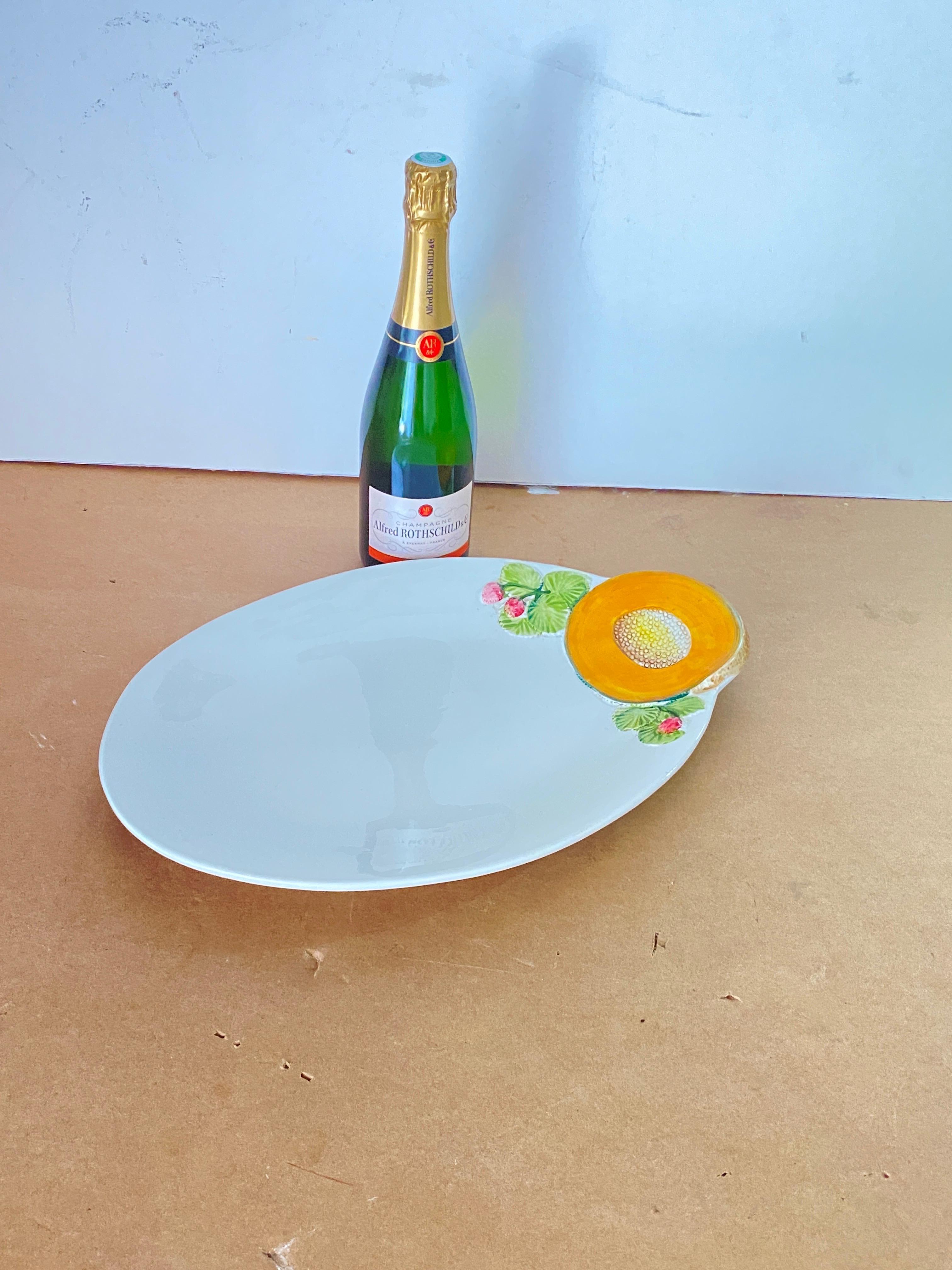 Ceramic Enameled, Platter, with Fruit Decor Pattern, Italy 1970, Majolica Style In Good Condition For Sale In Auribeau sur Siagne, FR
