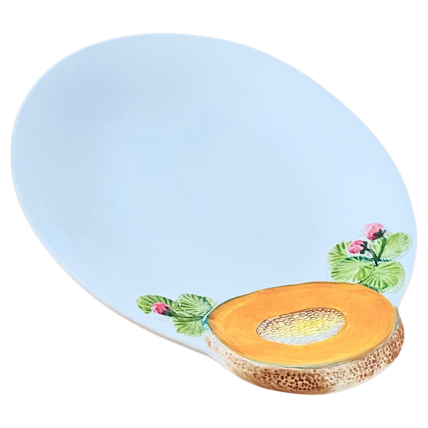 Ceramic Enameled, Platter, with Fruit Decor Pattern, Italy 1970, Majolica Style For Sale