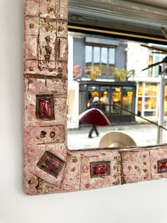 Ceramic Enameled Sculpture Mirror by Giorgio Manni. Italy, 1960s