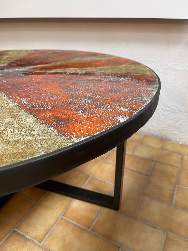 Ceramic Enameled Coffee Table by G. Olivier. Switzerland, 1960s For Sale 3