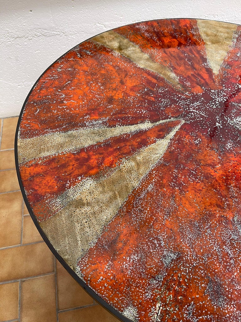Mid-Century Modern Ceramic Enameled Coffee Table by G. Olivier. Switzerland, 1960s For Sale