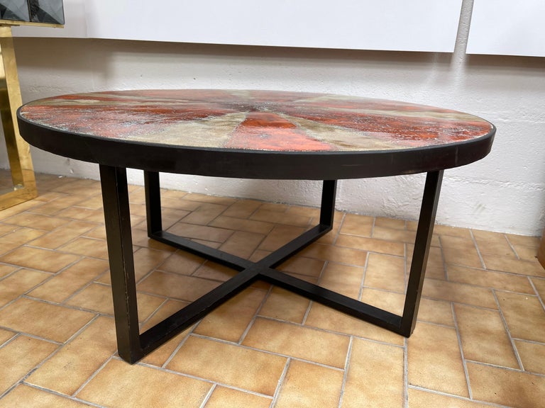 Ceramic Enameled Coffee Table by G. Olivier. Switzerland, 1960s For Sale 1