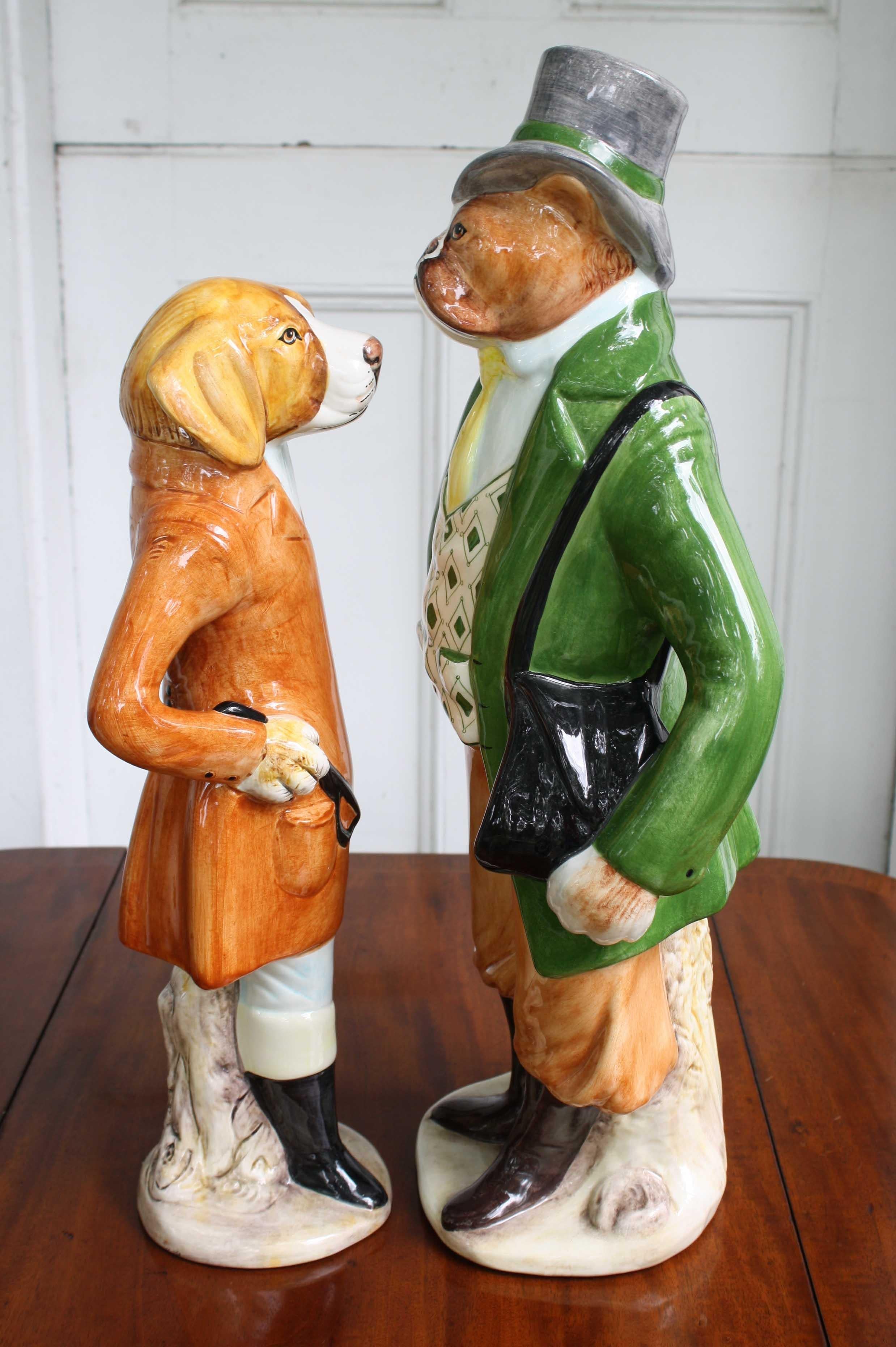 Victorian Ceramic Equestrian Canine Couple For Sale
