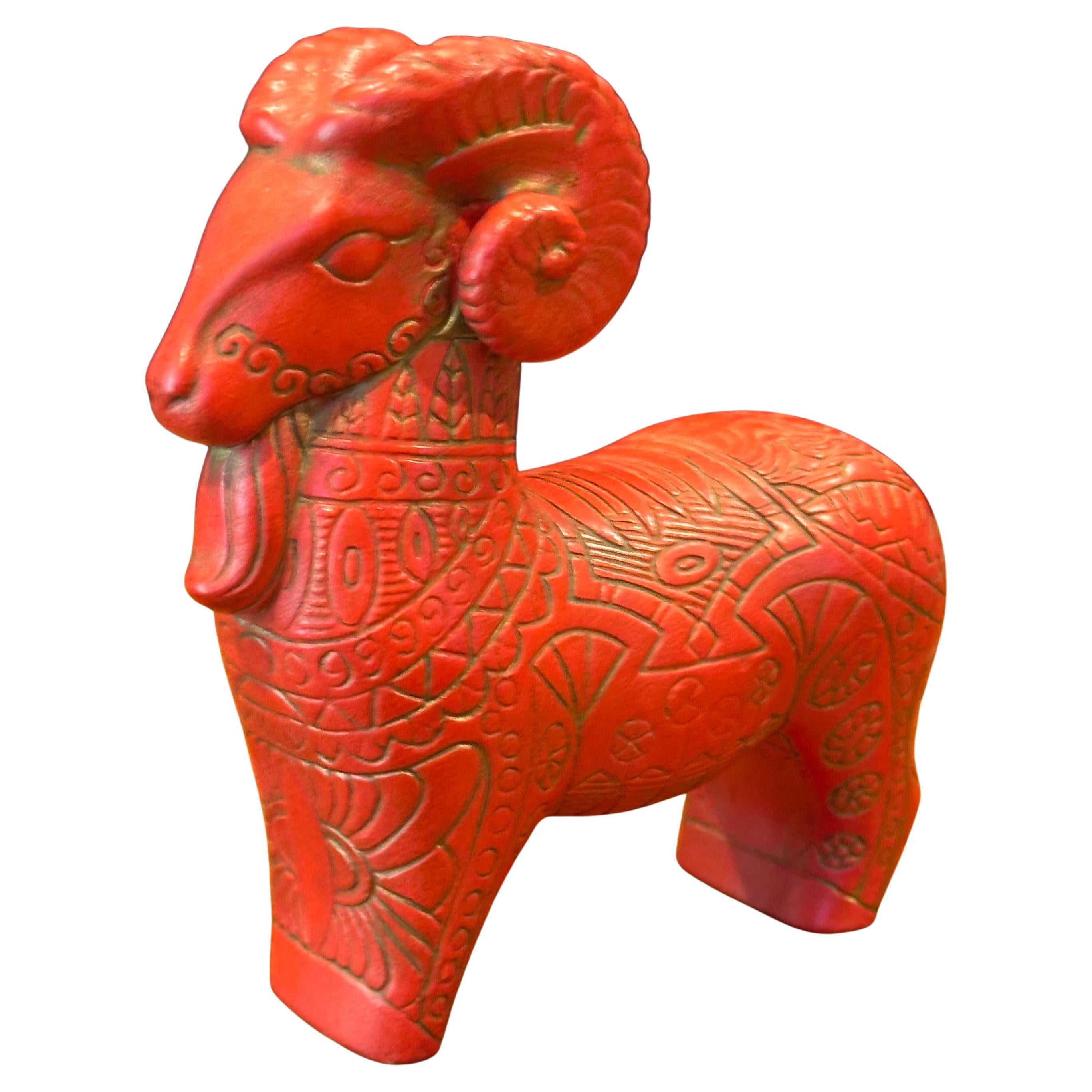 Mid-Century moderno Scultura di ariete etrusco in ceramica nello stile di Aldo Londi per Bitossi in vendita