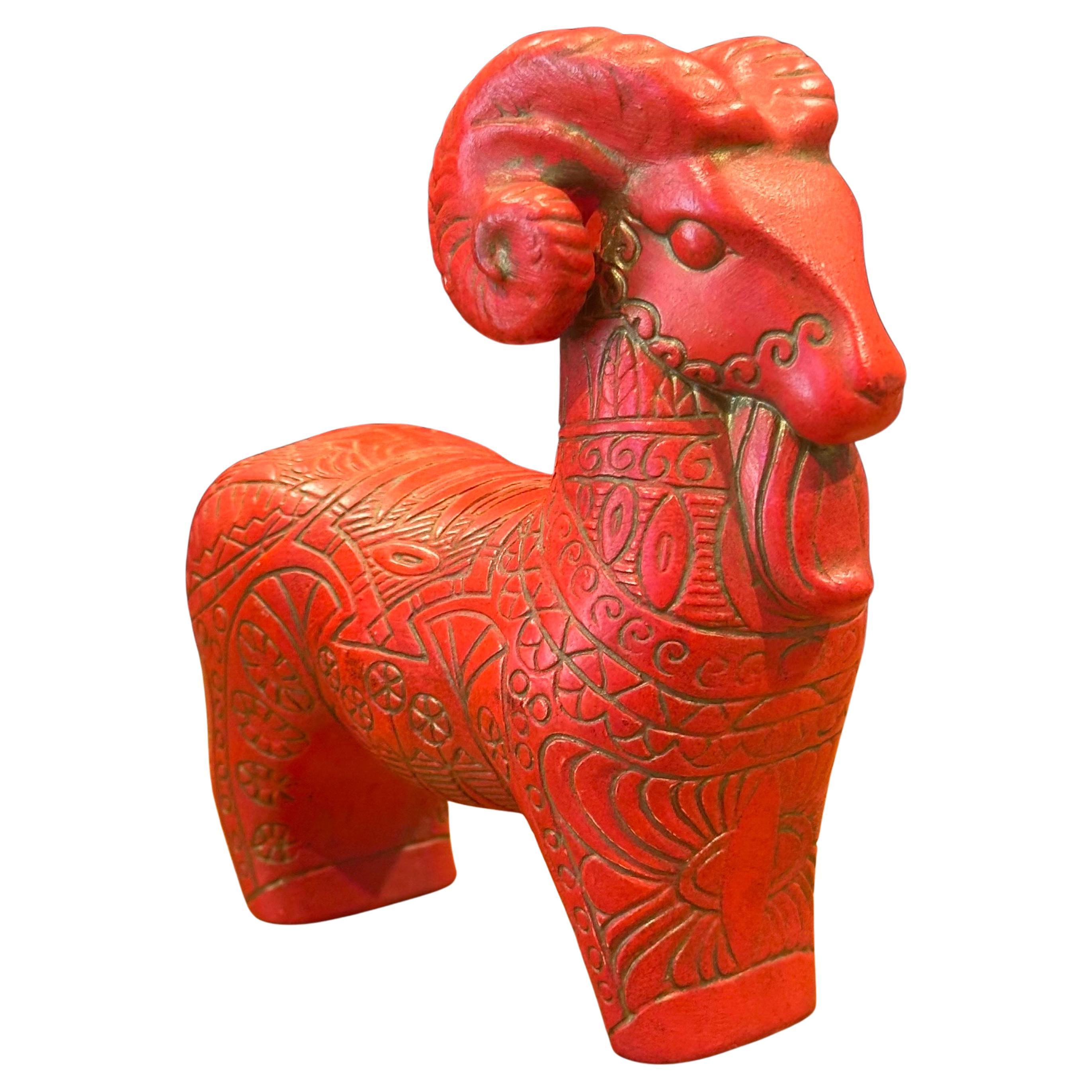 Scultura di ariete etrusco in ceramica nello stile di Aldo Londi per Bitossi