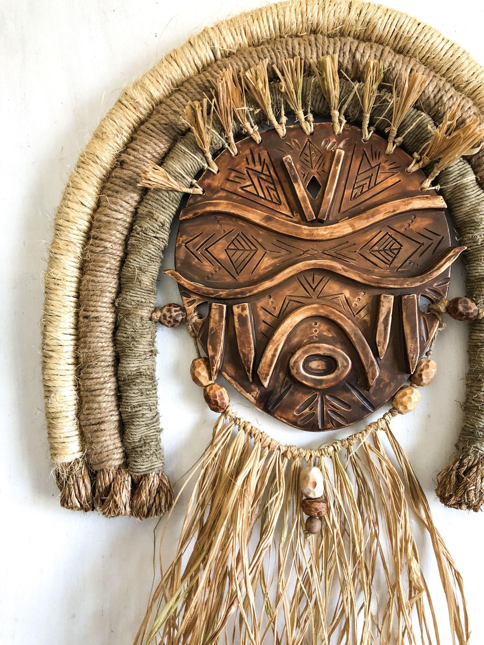 Tribal Ceramic Face Mask Wall Sculpture For Sale