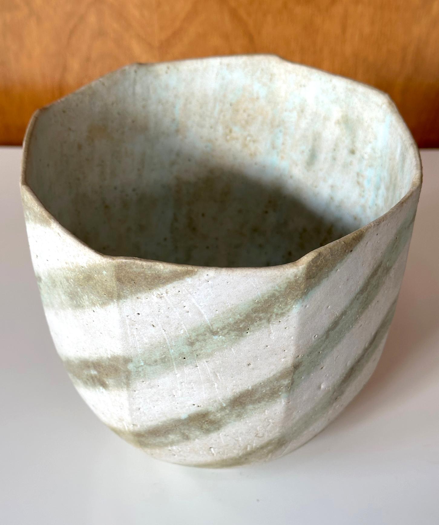 Ceramic Faceted Vessel with Striped Glaze by John Ward For Sale 3