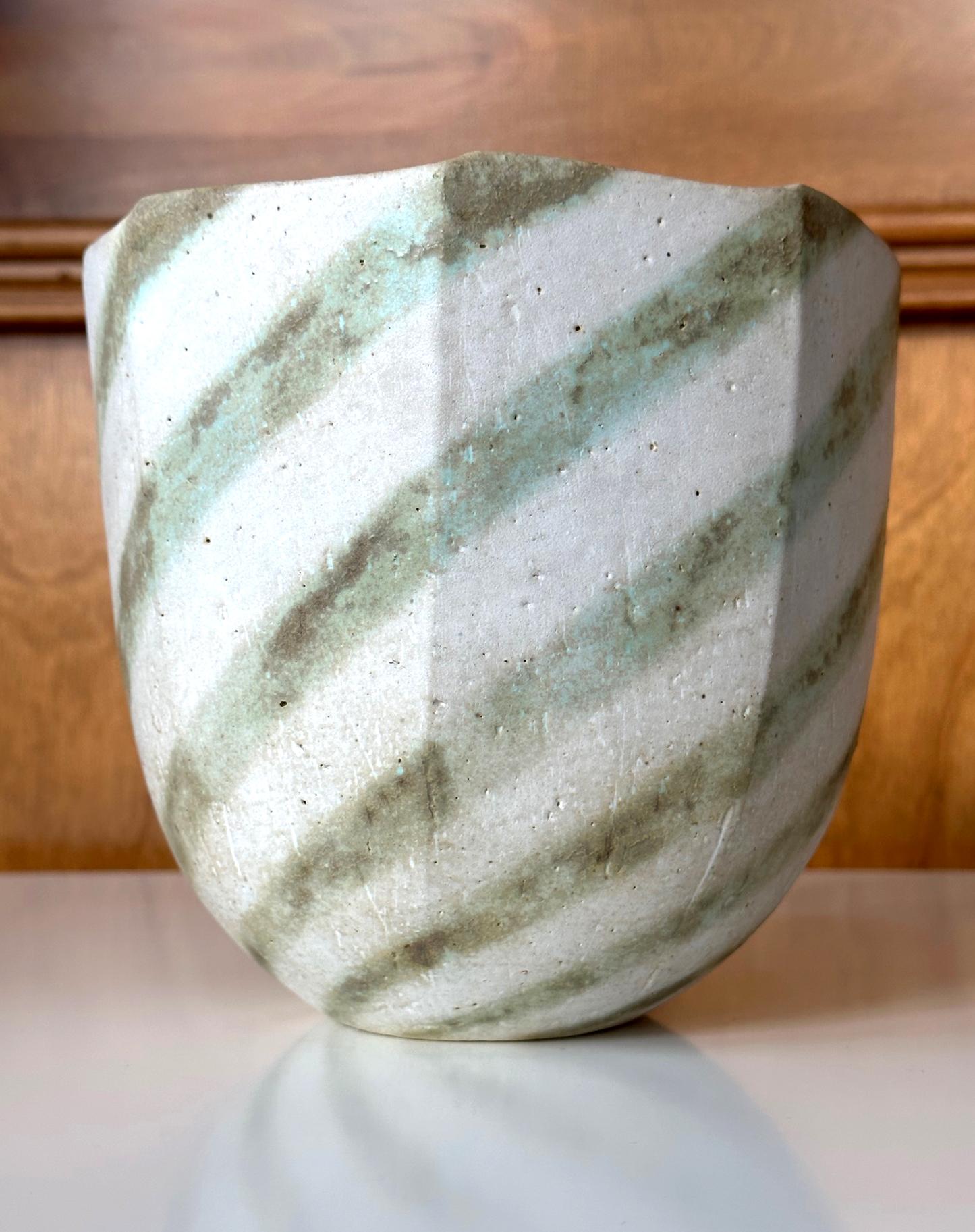 Ceramic Faceted Vessel with Striped Glaze by John Ward For Sale 4