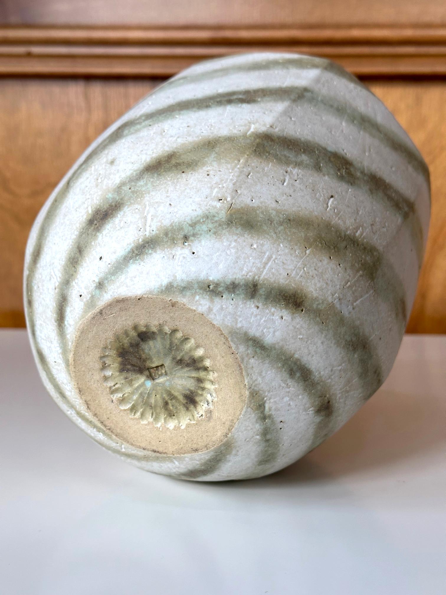 Ceramic Faceted Vessel with Striped Glaze by John Ward For Sale 6