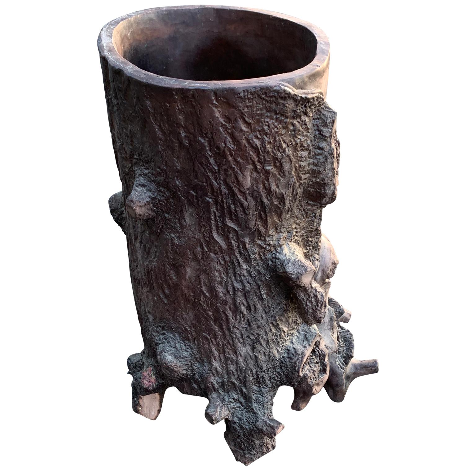 Ceramic faux bois tree trunk urn, planter, flower-vase or jardinière.