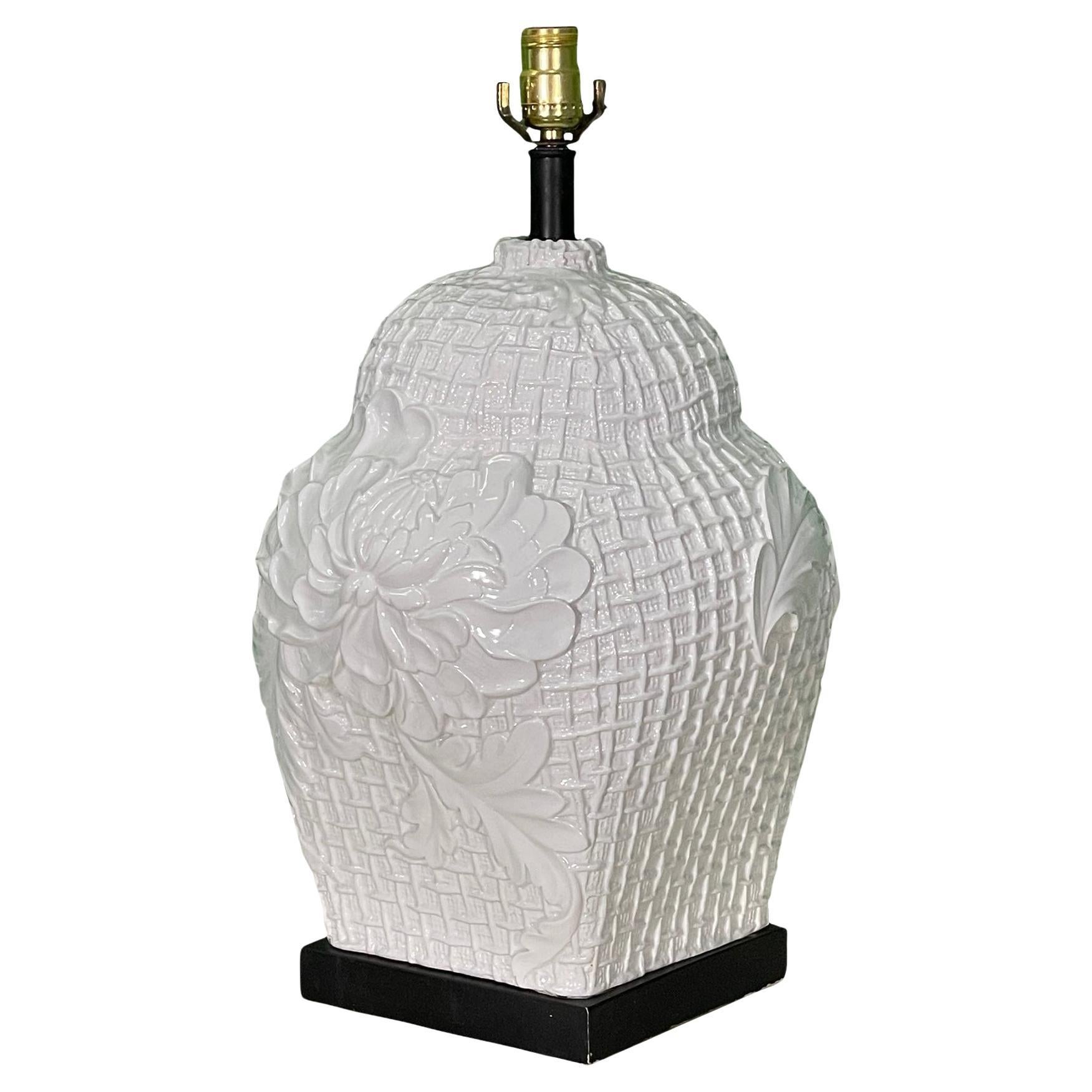Ceramic Faux Wicker Ginger Jar Table Lamp For Sale
