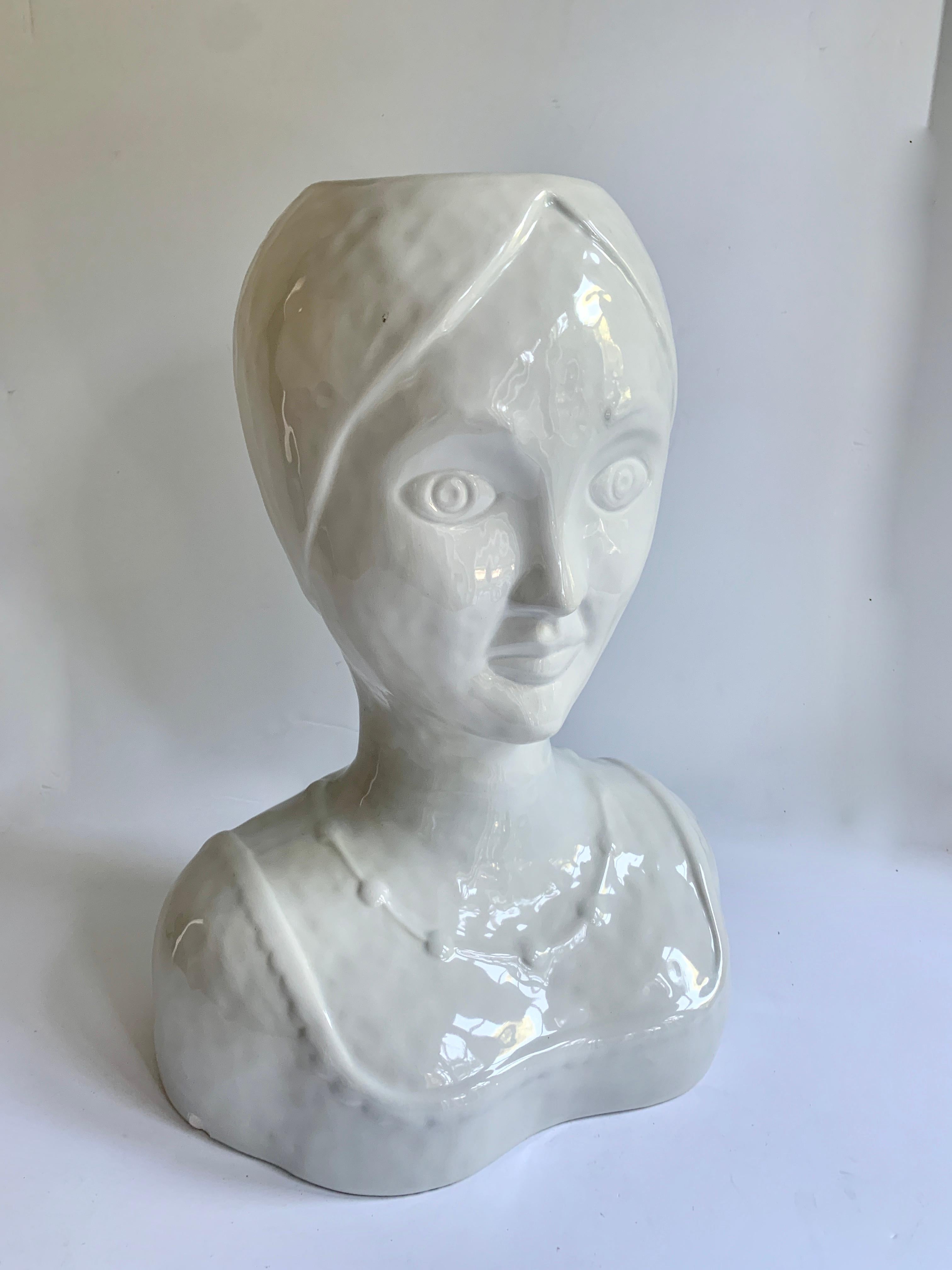 Portuguese Ceramic Female Head Planter