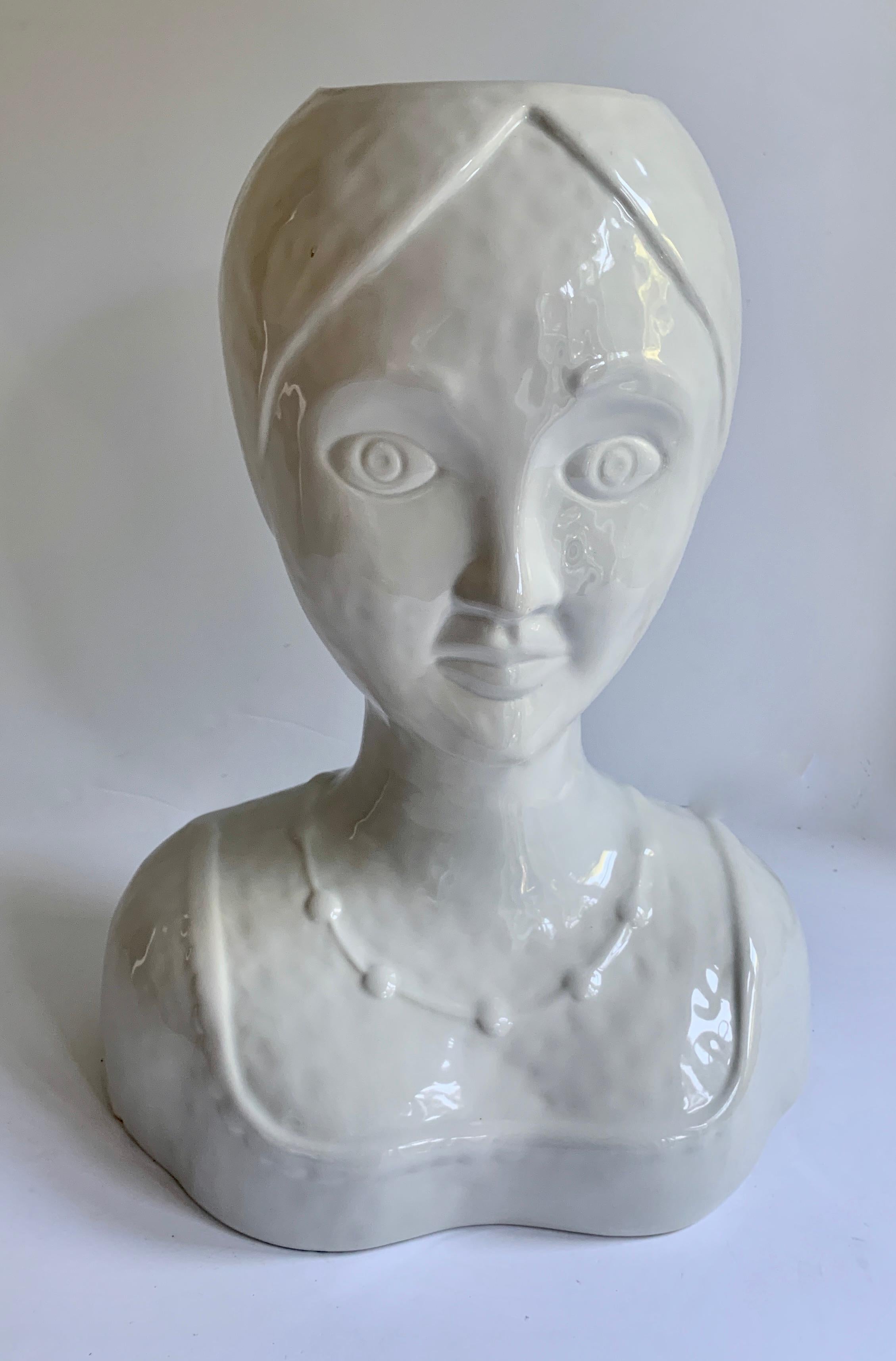 Glazed Ceramic Female Head Planter