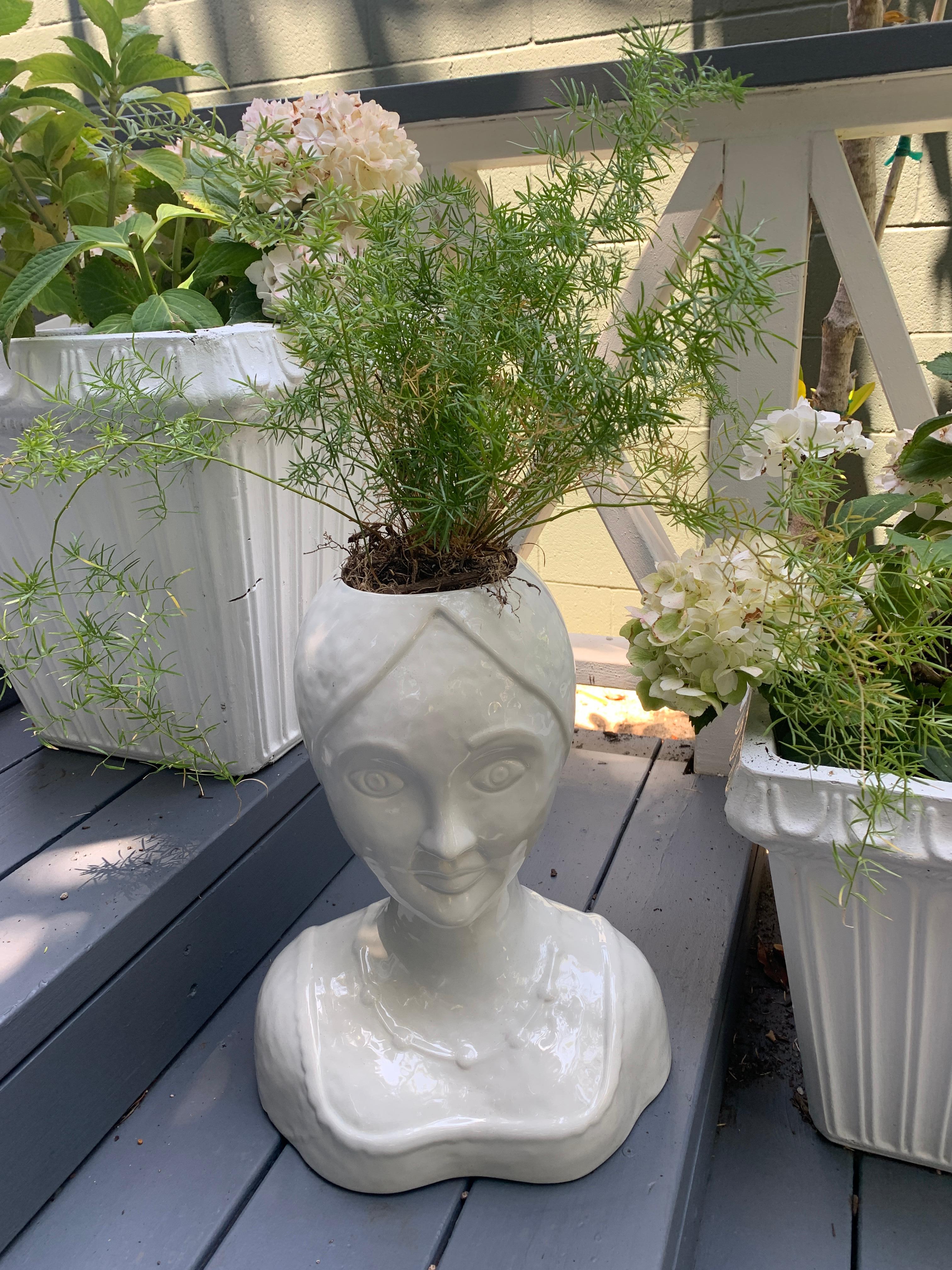 Ceramic Female Head Planter In Fair Condition In Los Angeles, CA