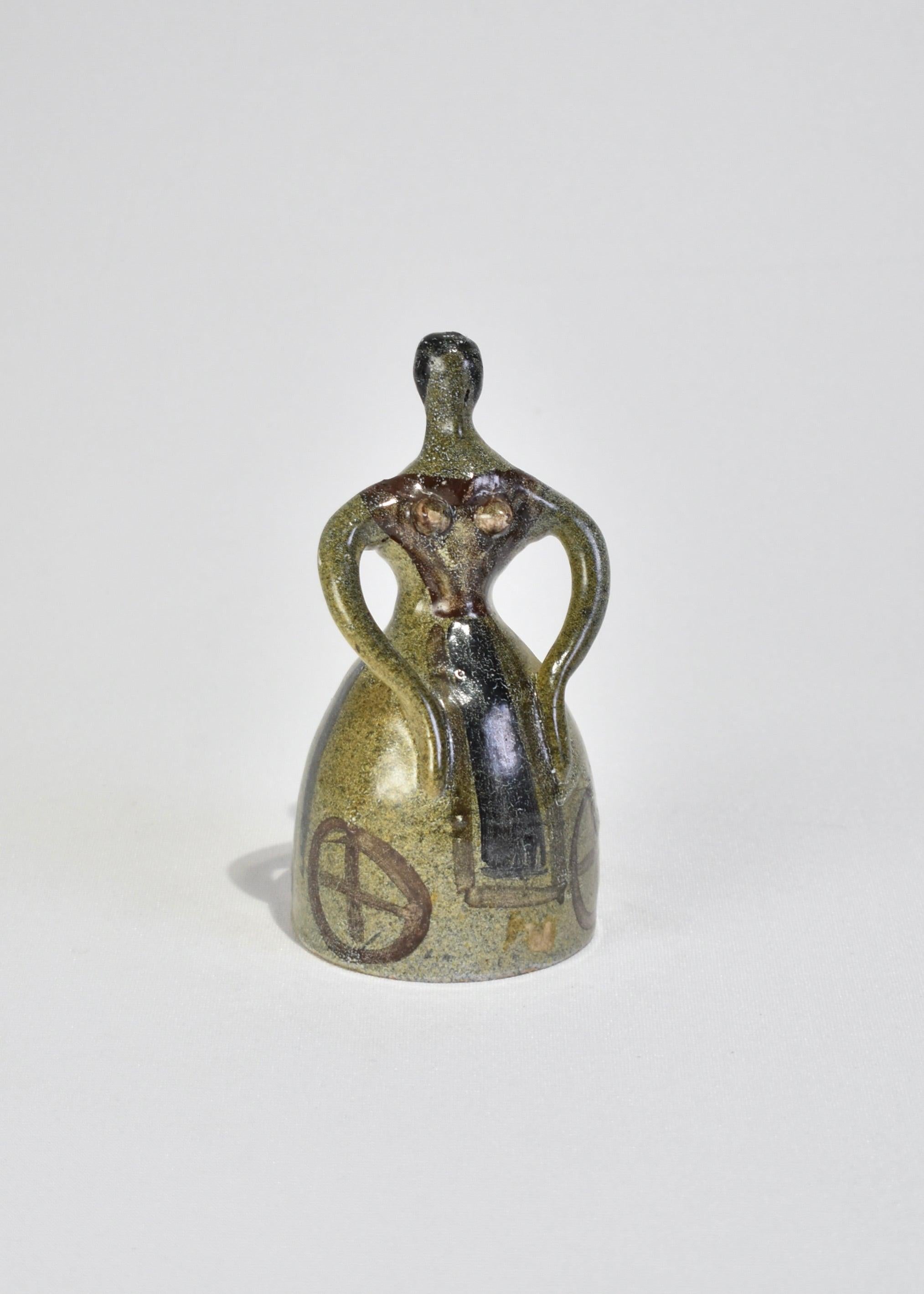 Vintage handmade ceramic painted bell in the shape of a female figure. ?Made in Spain.
   