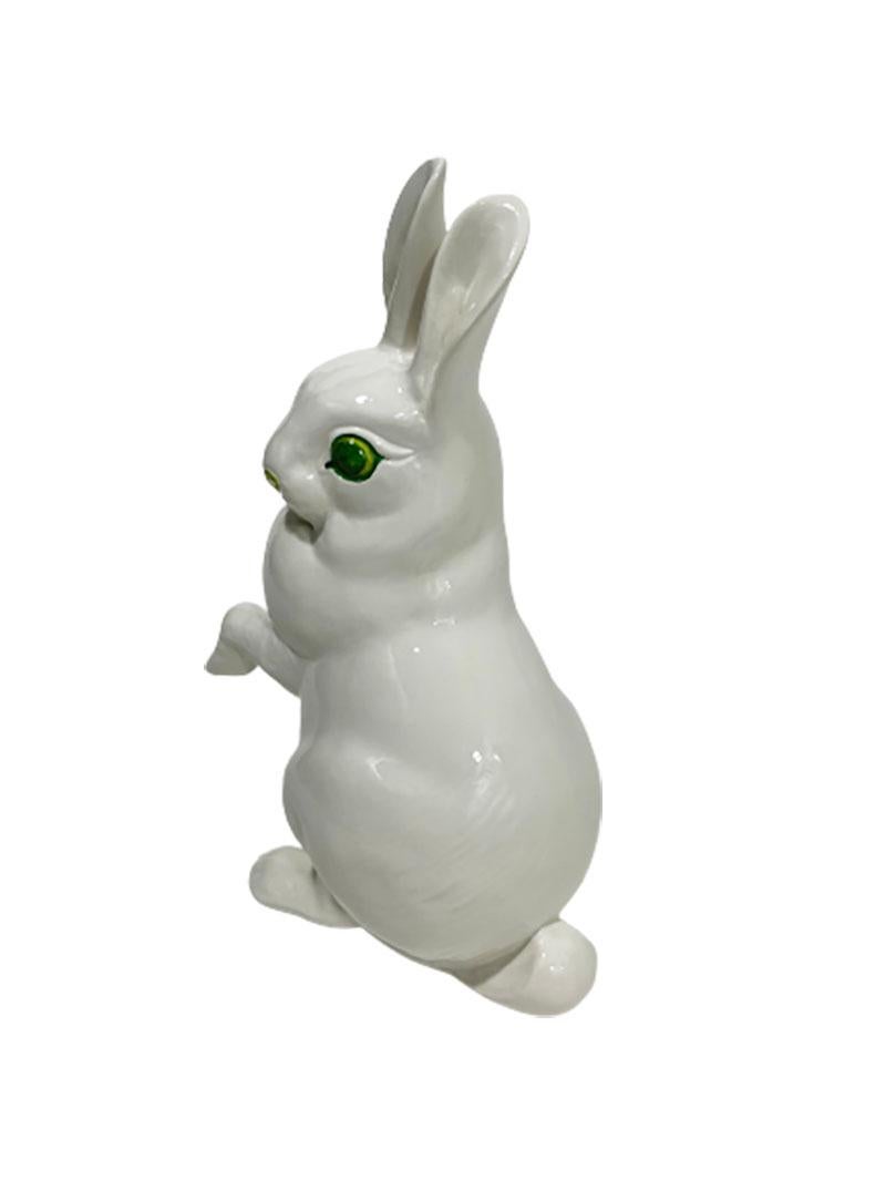 Ceramic figure of a rabbit by Ronzan, mid-20th century 

This ceramic rabbit was made by the Italian manufacturer Ronzan. The rabbit is made of white and glazed ceramics with green painted eyes and nose.
Giovanni Ronzan (1906-1974)
Giovanni