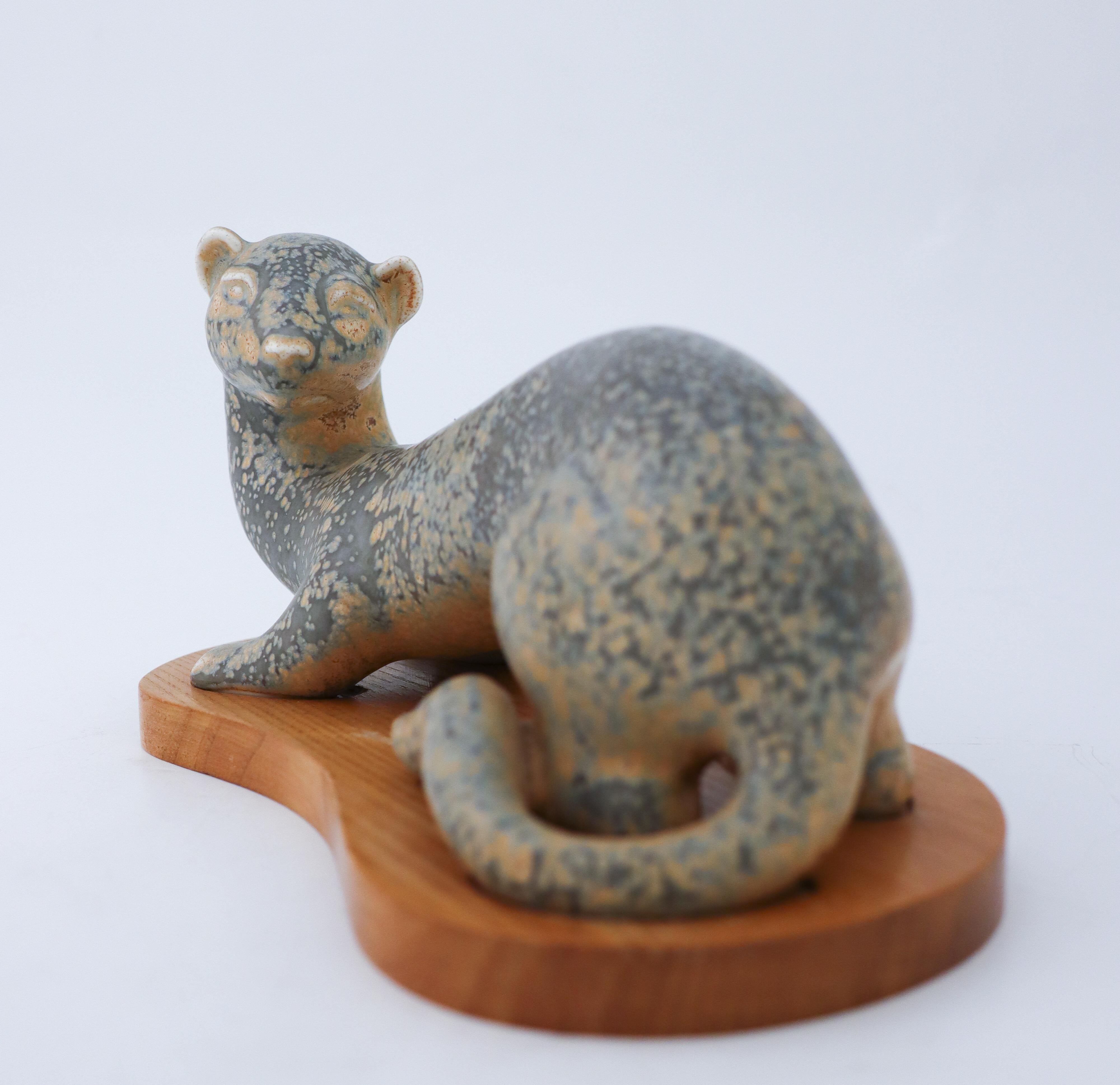 Glazed Ceramic Figurine Ferret, Gunnar Nylund, Rörstrand, 1950-1960s Lovely Glaze For Sale
