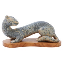 Retro Ceramic Figurine Ferret, Gunnar Nylund, Rörstrand, 1950-1960s Lovely Glaze