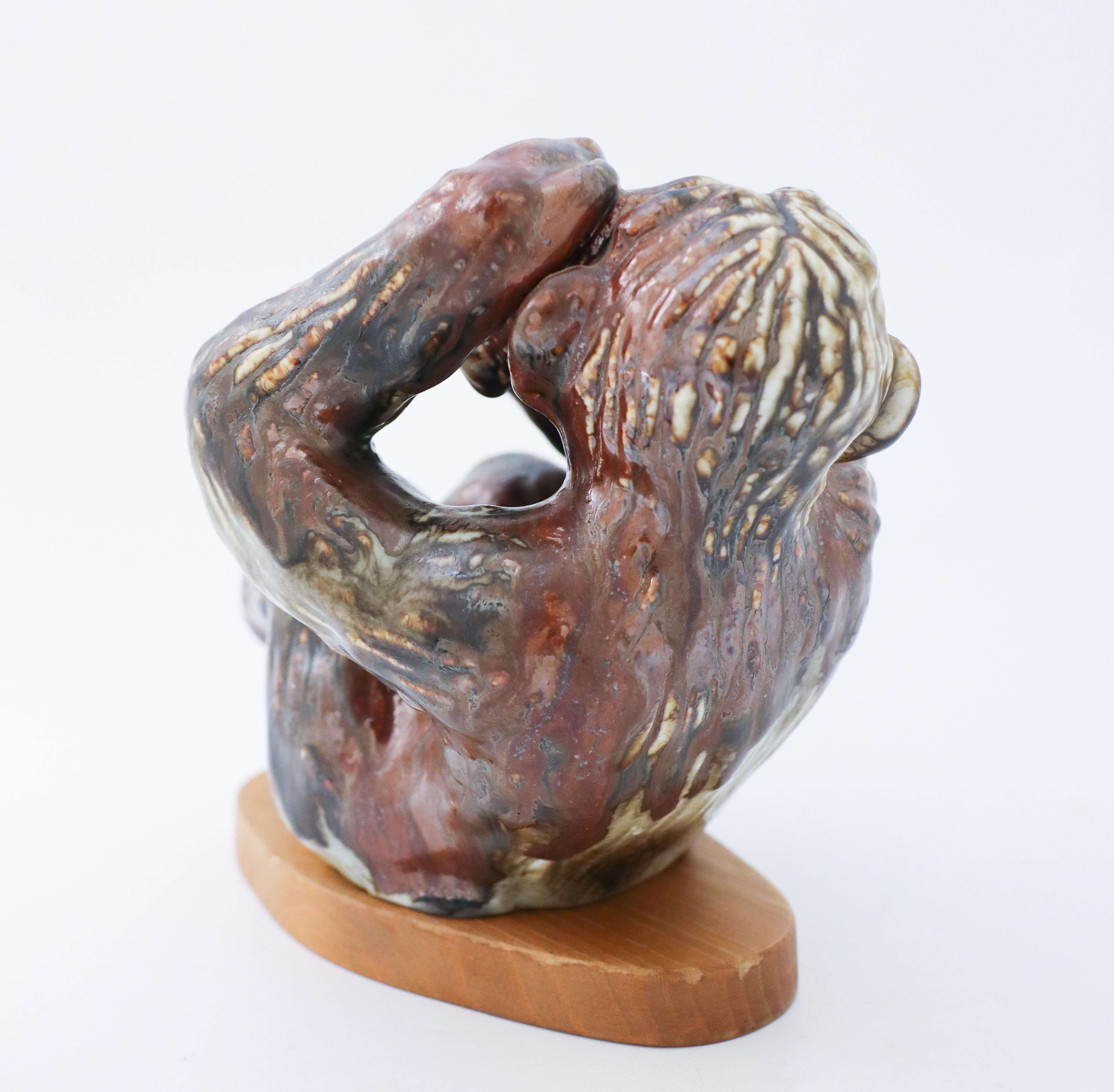 Glazed Ceramic Figurine Monkey, Gunnar Nylund, Rörstrand, 1950-1960s Lovely Glaze For Sale