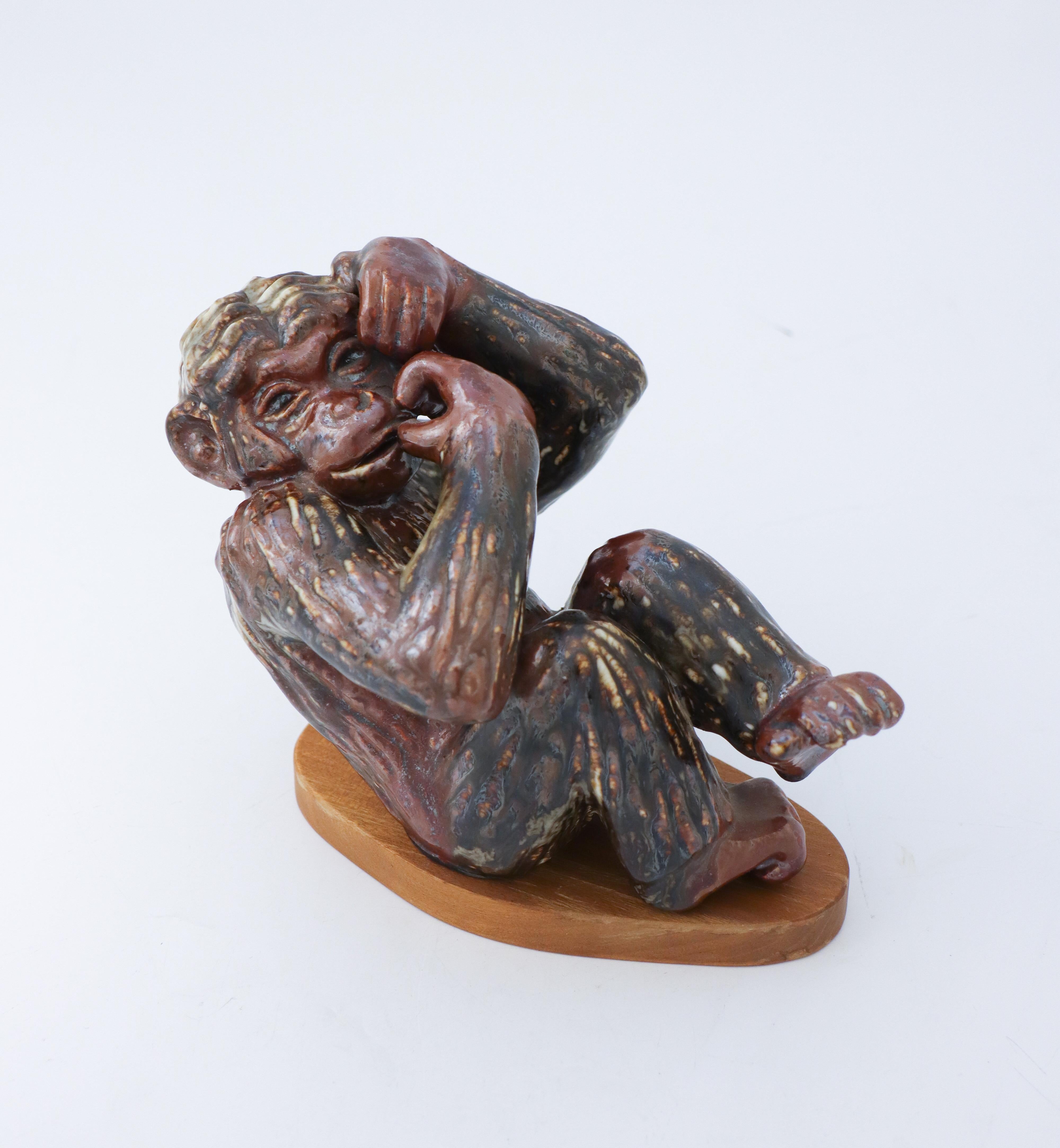 20th Century Ceramic Figurine Monkey, Gunnar Nylund, Rörstrand, 1950-1960s Lovely Glaze For Sale