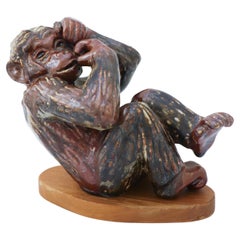 Ceramic Figurine Monkey, Gunnar Nylund, Rörstrand, 1950-1960s Lovely Glaze