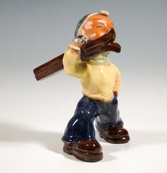 Ceramic Figurine, Striding Skier, Walter Bosse for Terra, Austria 1947-1951