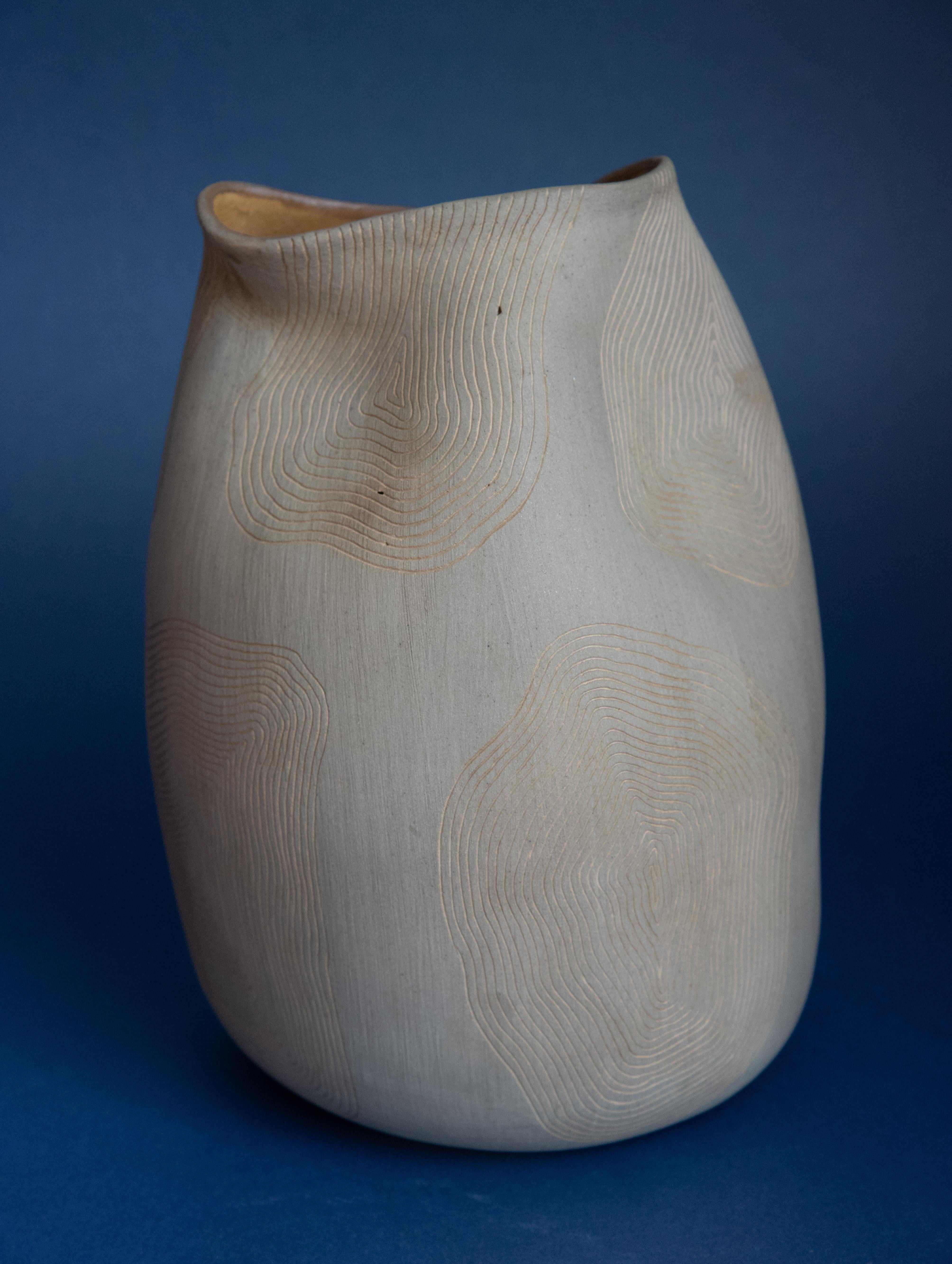 Hand-Crafted Ceramic Fingerprint Design Abstract Organic Form Vase, Handmade in Mexico