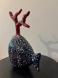 Decorative RED fish, ceramic centerpiece. Handmade in Italy. Bespoke. 2025