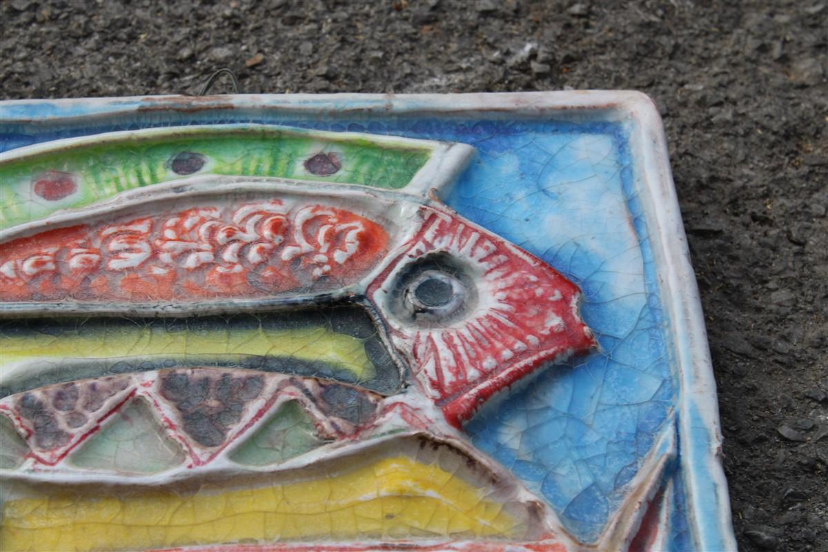 Européen Céramique poisson Giovanni de Simone 1971 multicolore style Picasso en vente