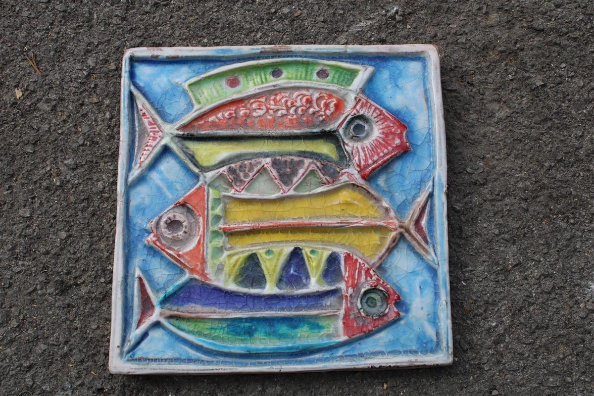 Ceramic Fish Giovanni de Simone 1971 Multi-Color Picasso Style In Good Condition For Sale In Palermo, Sicily