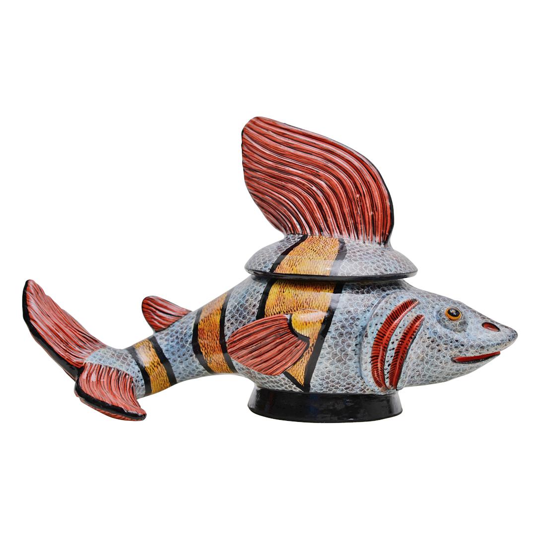 Fired Ceramic  Fish Jewelry  Box  , hand made in South Africa For Sale