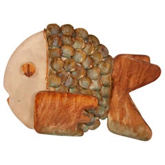 Ceramic Fish, Midcentury, Green and Ocher Colors, 1960s