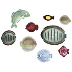 Ceramic Fish Plates Wall Composition, Mid-Century Modern Period